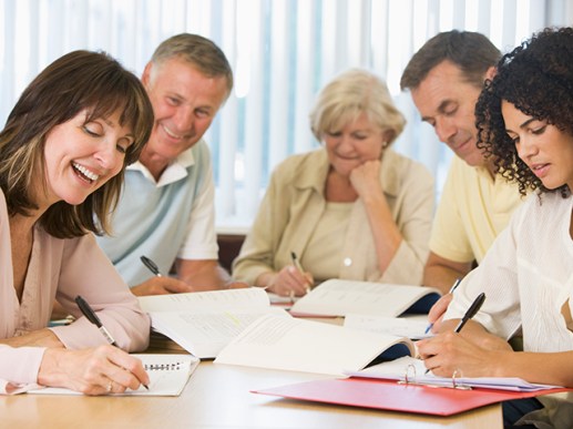 Adult students studying together